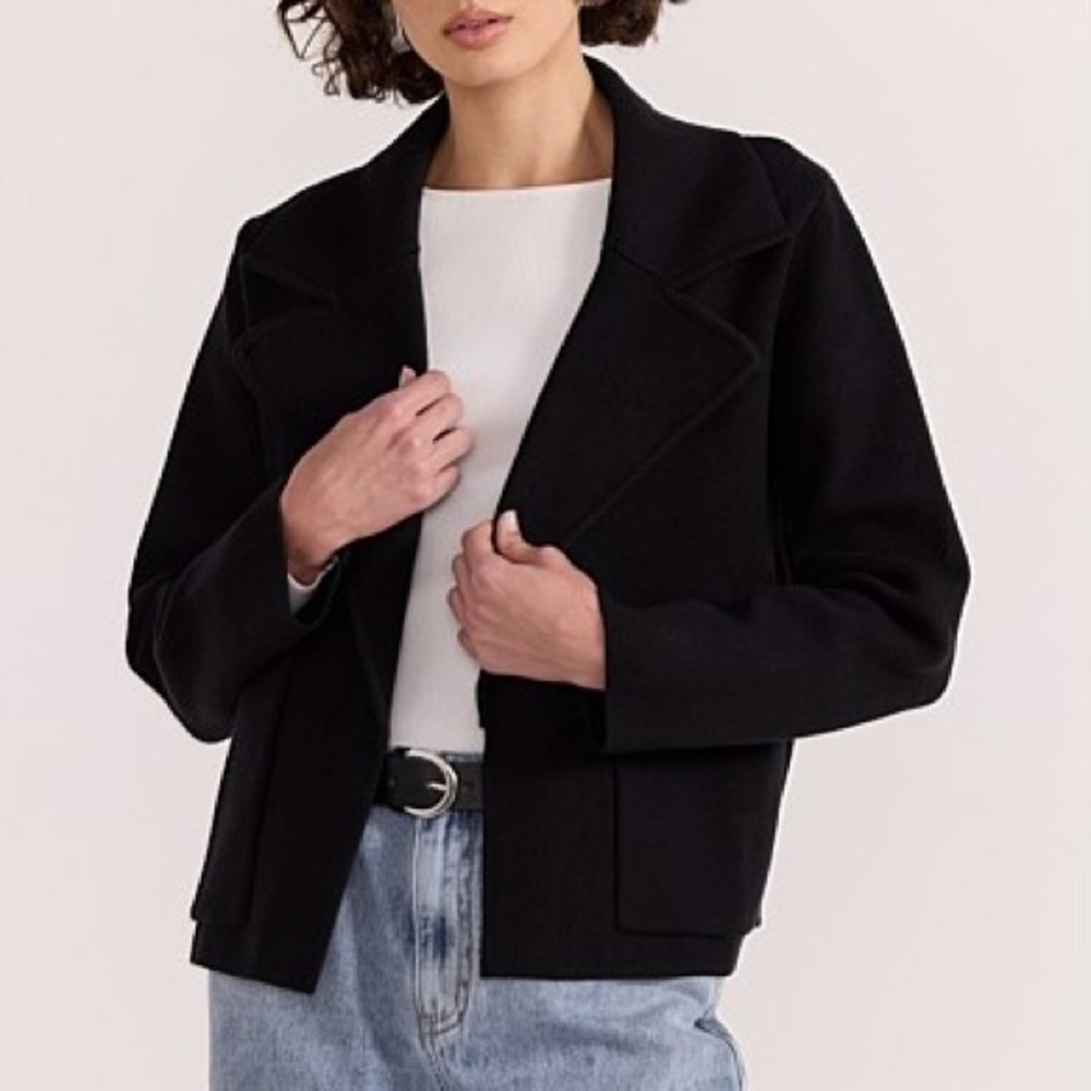 Talbots Black 100% Wool Open Front Jacket